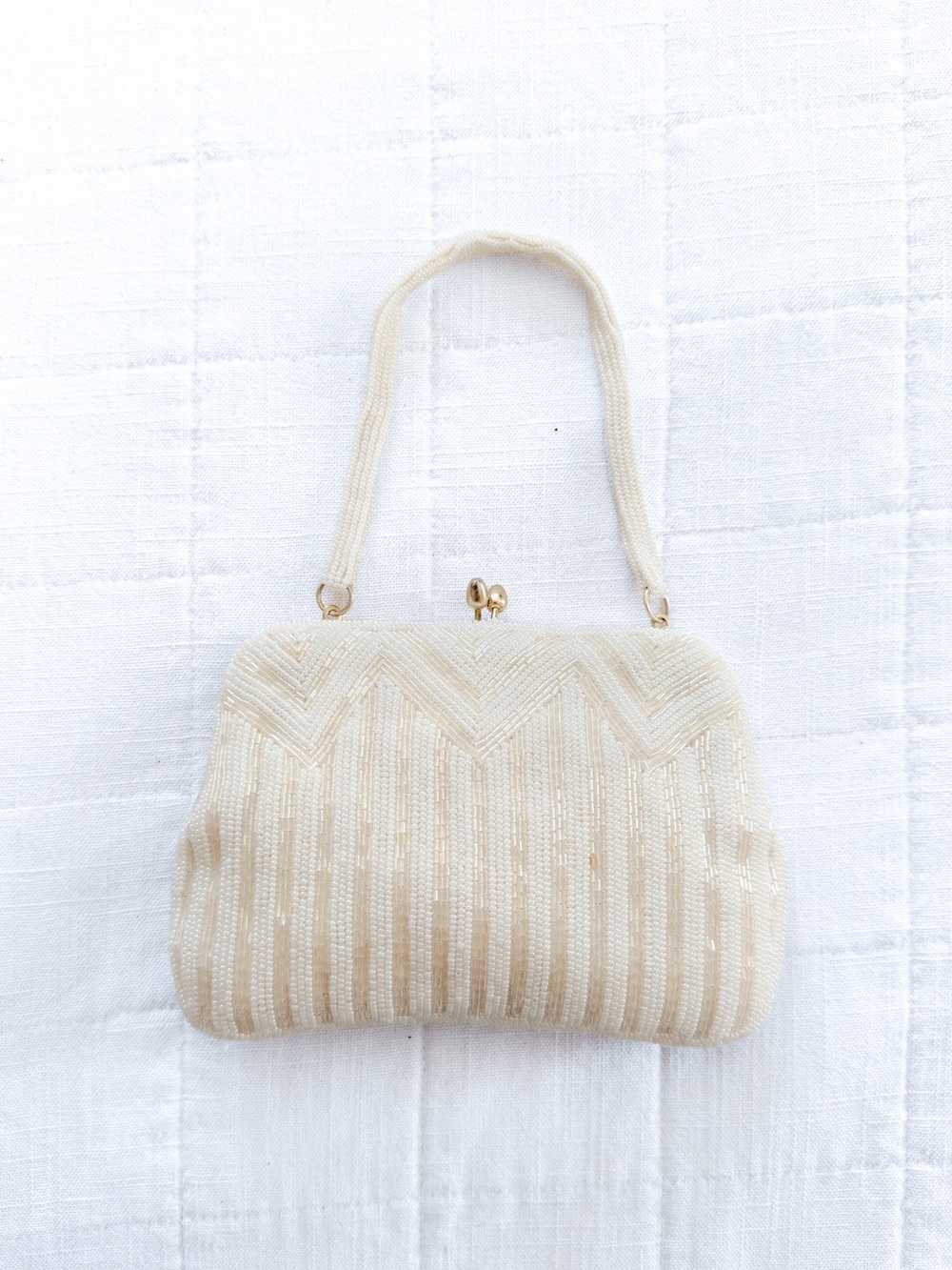 Vintage Ivory Microbeaded Evening Handbag/Clutch Made in Korea